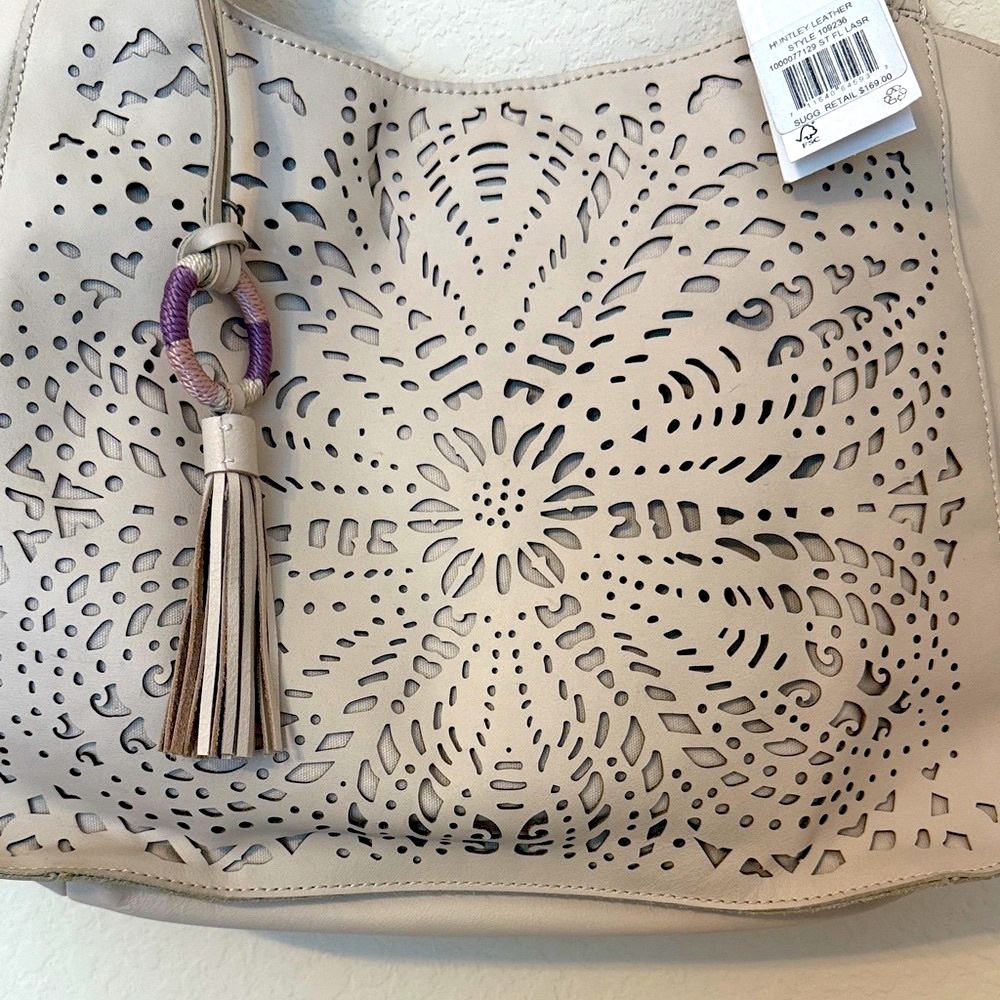 the sak creamy Beige Laser-Cut Leather Tote Bag with Tassel - Picture 2 of 8